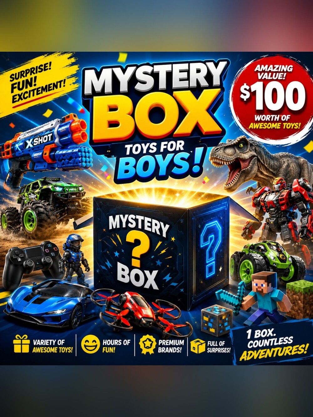 Mystery Box Toys for Boys Large Variety of Famous Surprises and Brands